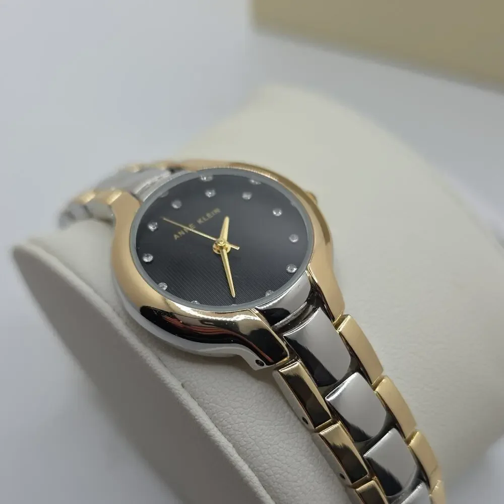 Anne Klein Women’s Quartz Two- Black Dial, Gold Silver Tone 28mm